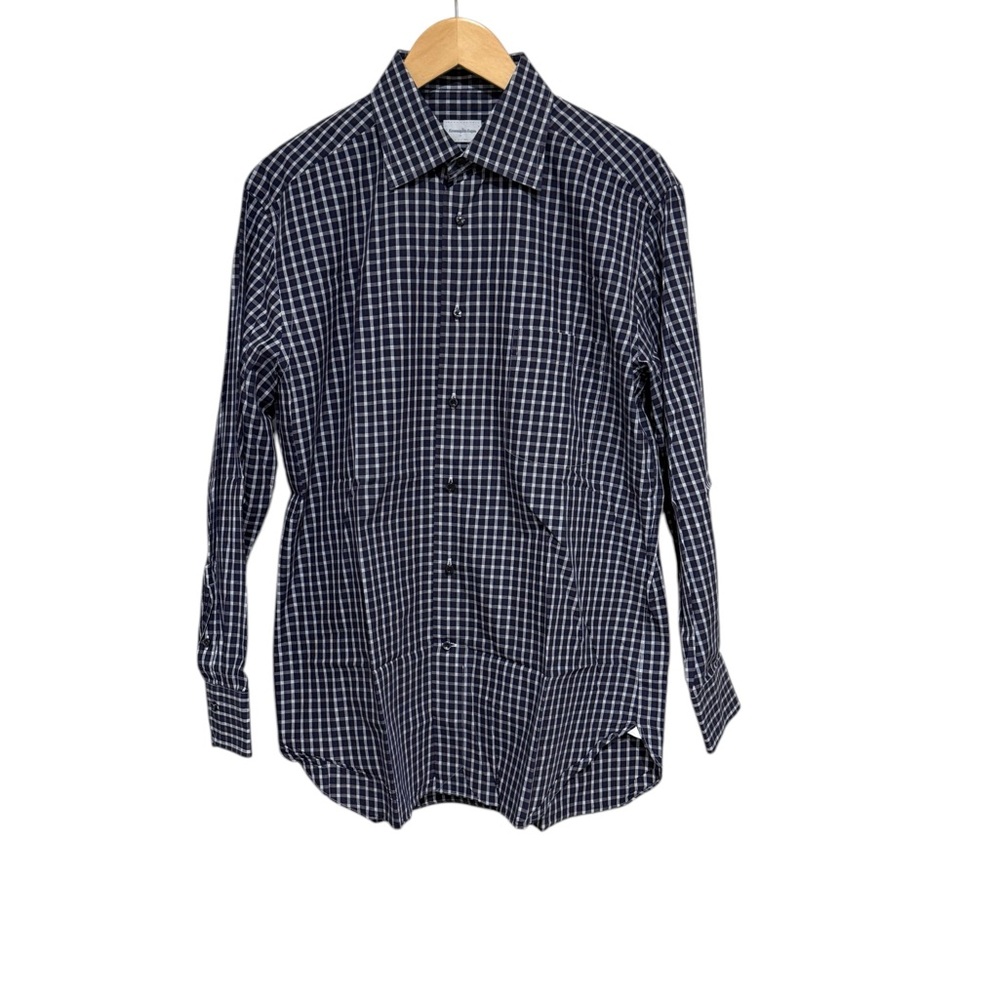 Men's Navy Check Button-Up Shirt